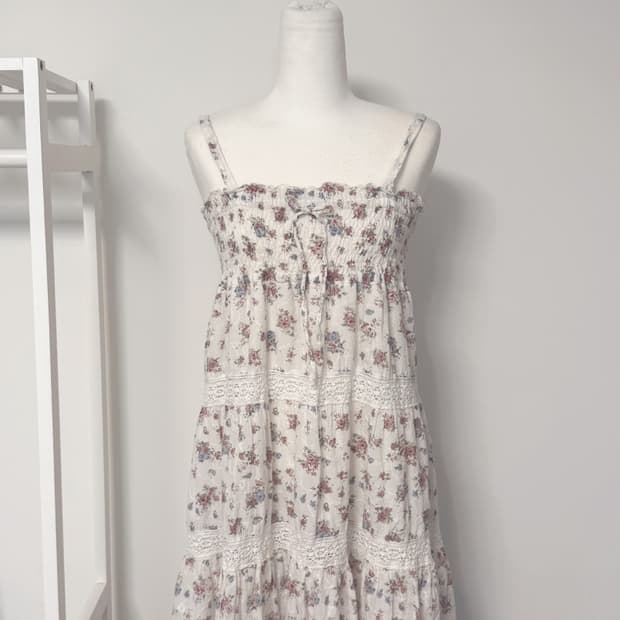 일본빈티지 대장 플라워 레이스 끈 원피스