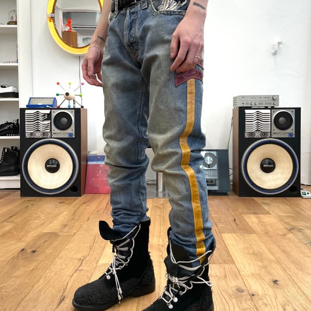 [48] 디스퀘어드 레더 사이드 라인 데님 팬츠