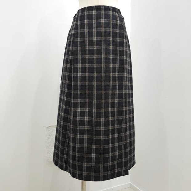 울100 클래식 체크 랩스타일 롱스커트