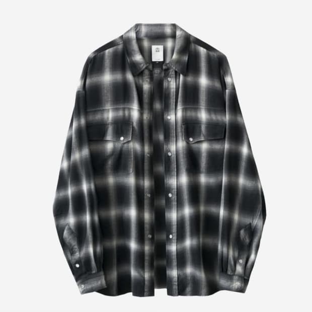 폴리테루 루즈드 체크 셔츠 웨스턴 잉크 화이트 옴브레 - 24FW