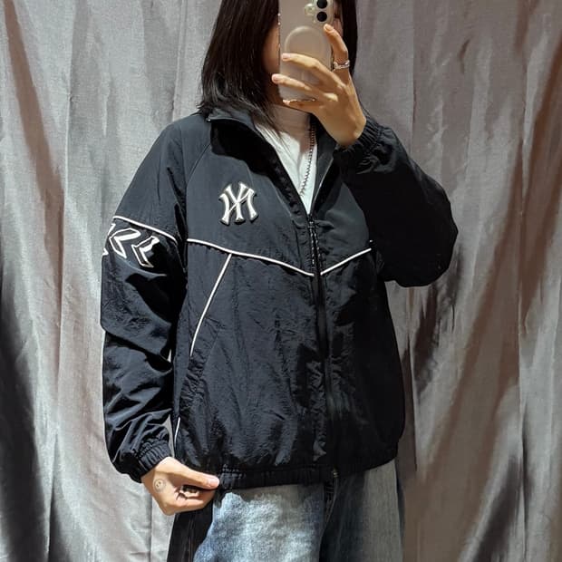 S MLB 빅로고 블랙 후드 바람막이