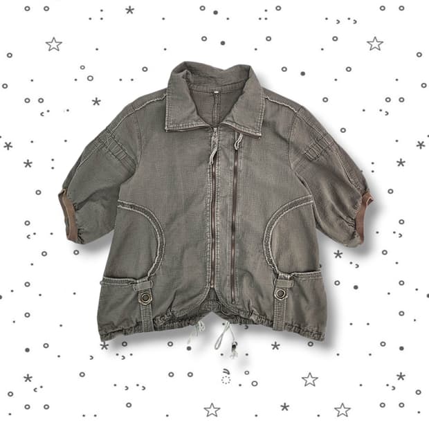 F  DROM EDAR 빈티지 그런지 워싱 집업 반팔 자켓