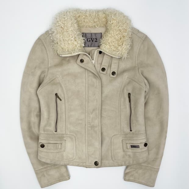 빈티지 아이보리 스웨이드 퍼 무스탕