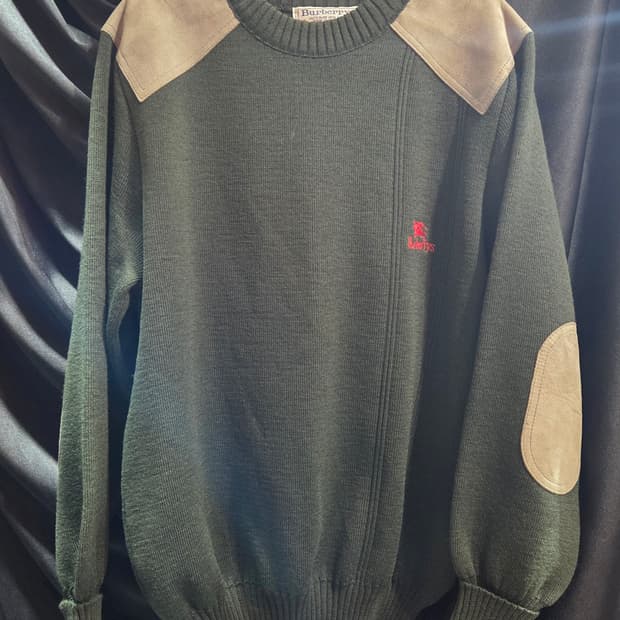 90's 버버리 코만도 스웨이드 엘보패치 울 니트 스웨터