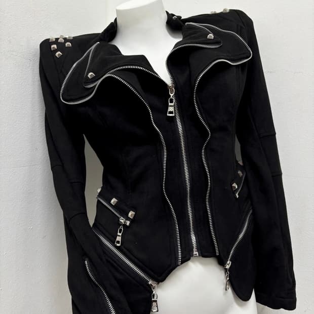Japanese Vinatage 00s 펑크 락시크 지퍼 스터드 자켓