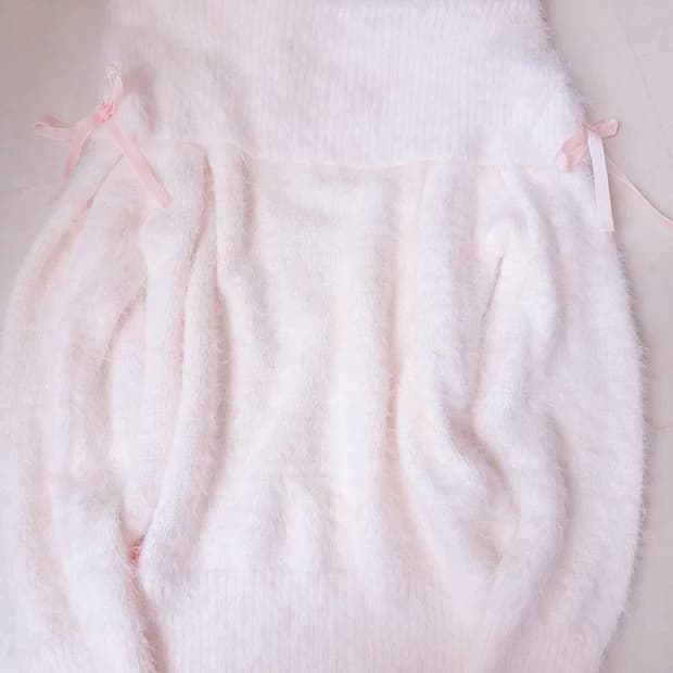 딸기우유 핑크 리본 오프숄더 앙고라 니트 