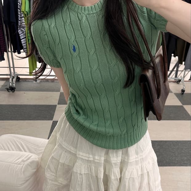 폴로 랄프로렌 피마코튼 케이블 반팔 니트