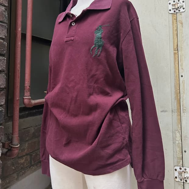 *rare* 2000s 폴로 버건디 빅포니 카라 롱슬리브