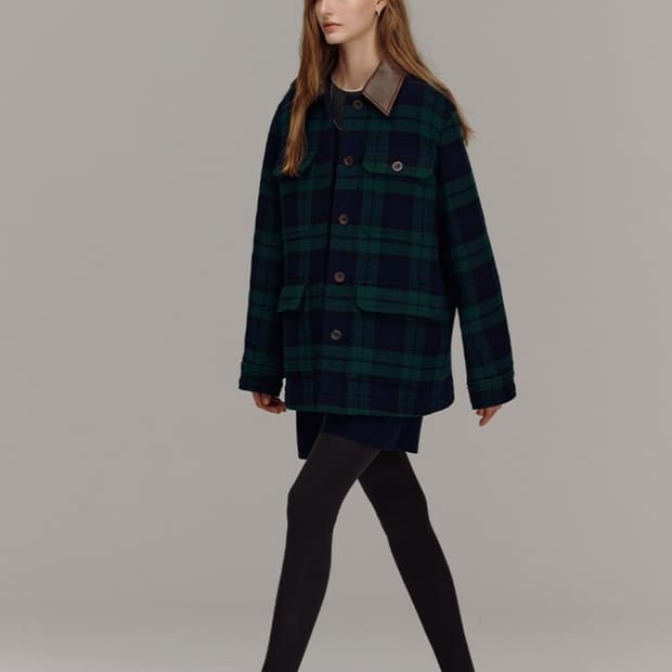 앤유 2023 미테 레더 카라 버튼업 울자켓 1사이즈