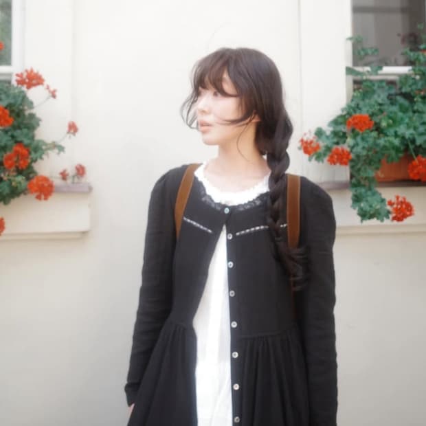 [미착용] 플레따 Square Rose Robe Dress - 블랙