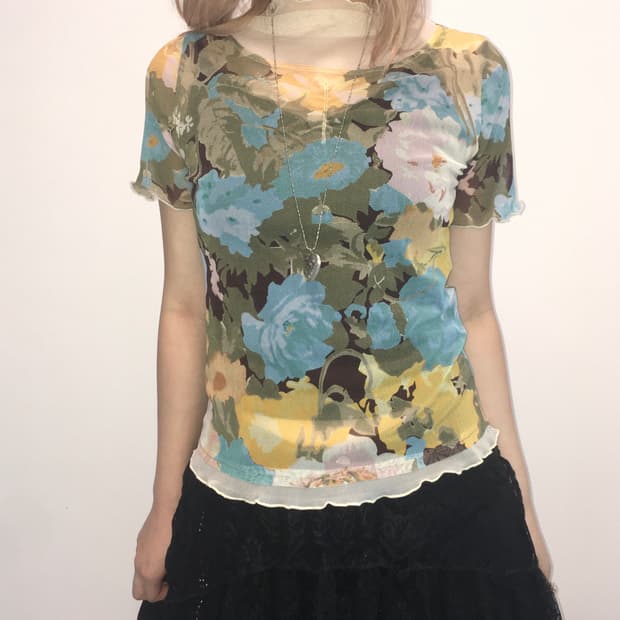 Jpg Vintage flower see through blouse