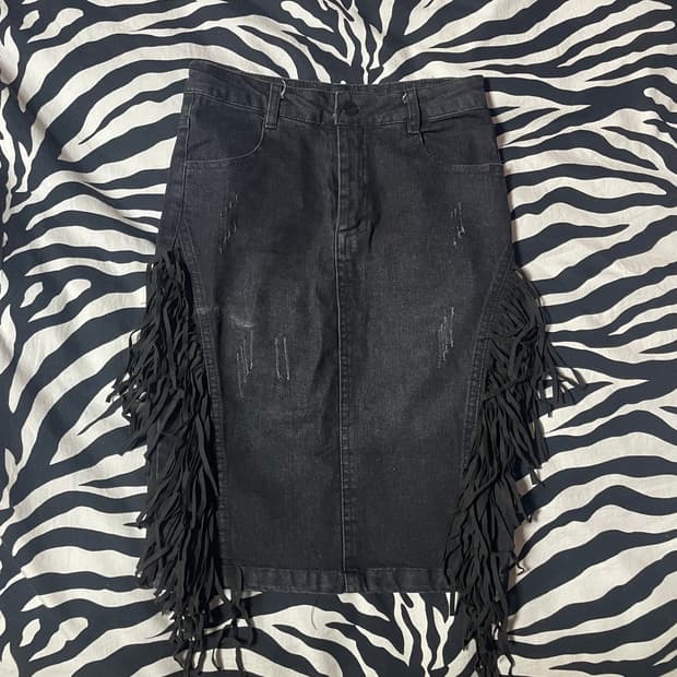 태슬 웨스턴 미디 슬림 데님 h 스커트