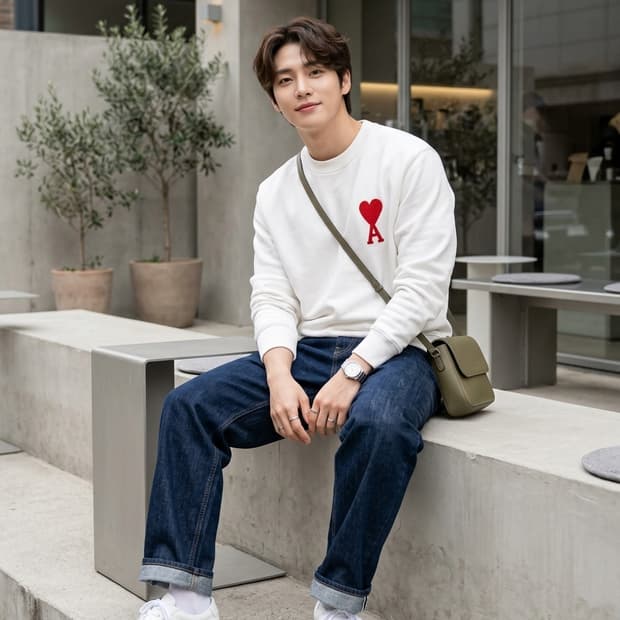 아미(AMI) 빅 하트 로고 스웨트셔츠 맨투맨 화이트