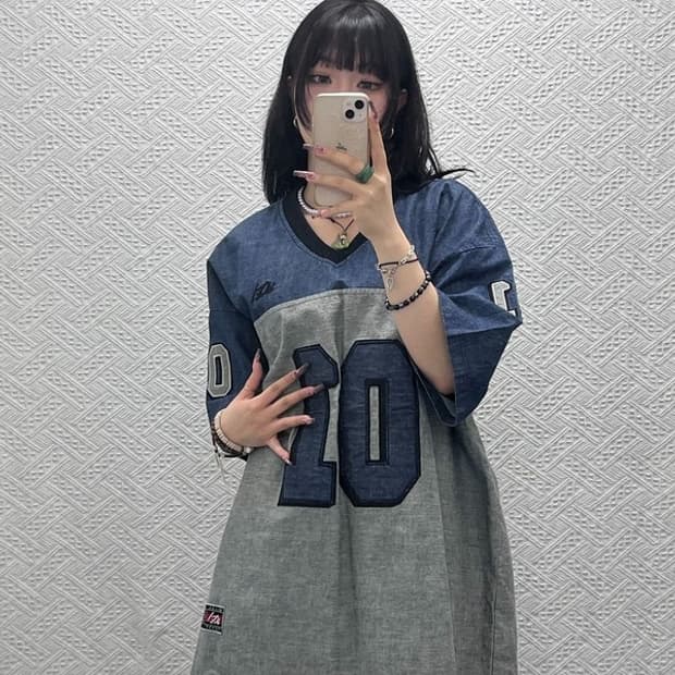 마자플라바 빈티지 스트릿 오버핏 데님 반팔티 105 C11570