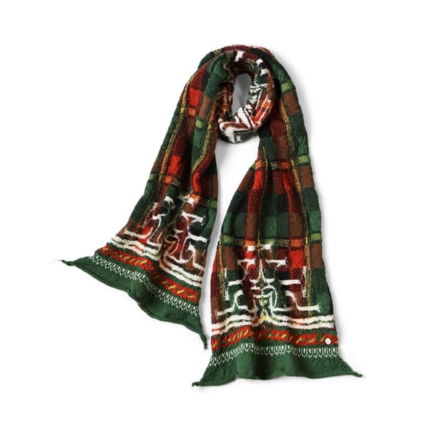 KAPITAL 풀 렝스 울 타탄 아이누 머플러 그린