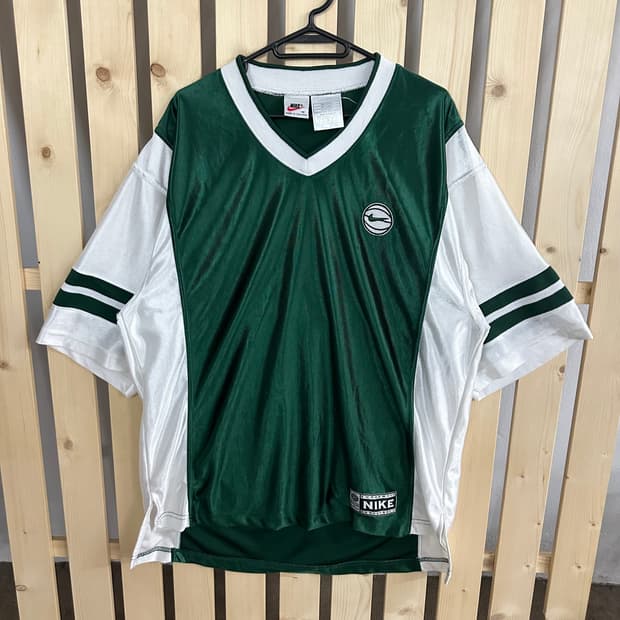 (L) 나이키 90s 올드스쿨 브이넥 반팔 티셔츠 그린 화이트