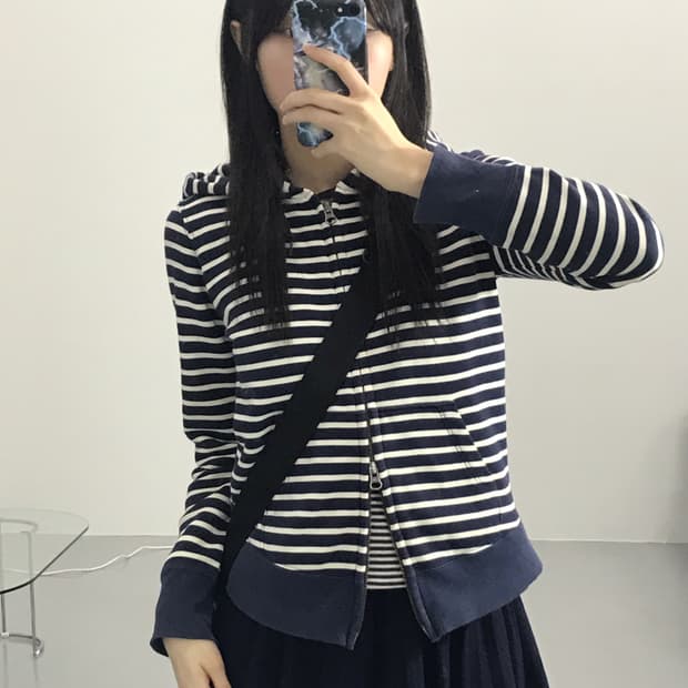 Uniqlo Navy Striped Zip Up Hoodies