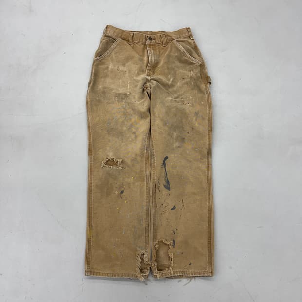 칼하트 OG 가죽패치 카펜터 하드 페이딩 덕캔버스 와이드 워크팬츠