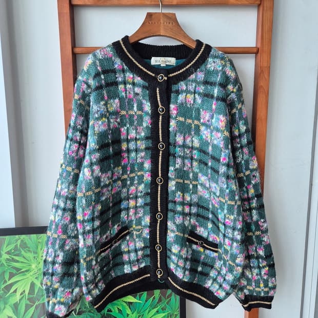 (JPN VTG)라렌 체크 자켓가디건 그린 블랙