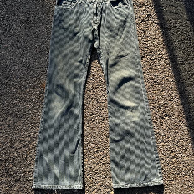 Hickory Stripe Boot-cut Denim Pants