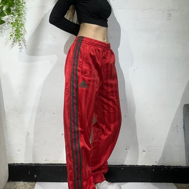 00s 아디다스 레드 그린 포인트 삼선 극희귀 트레이닝 팬츠 M