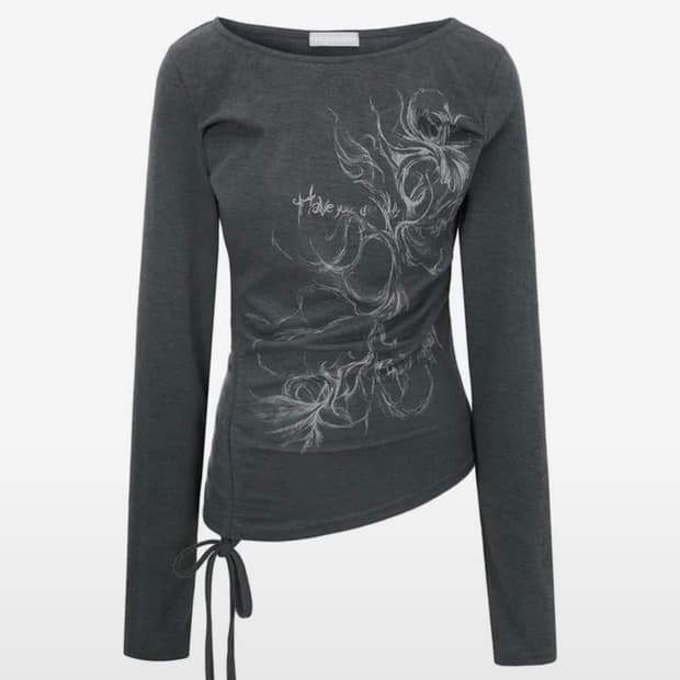 허그유어스킨 보트넥 셔링 티셔츠 차콜