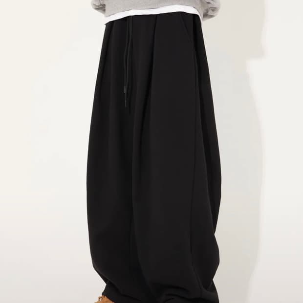 투턱 와이드스웨트 팬츠(블랙)