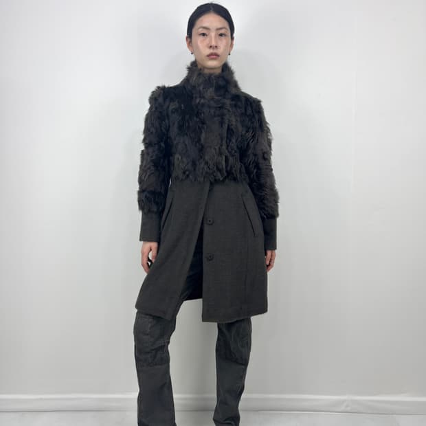FUR MIXED WOOL HALF COAT