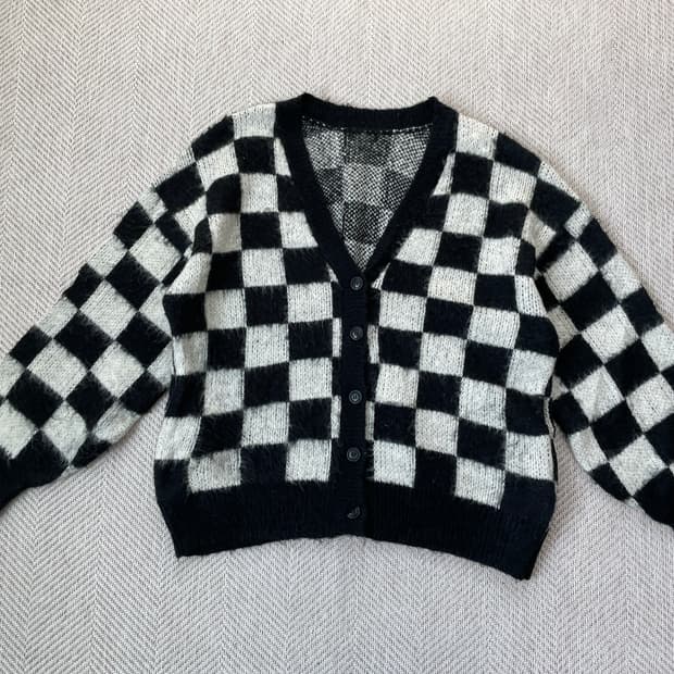 Youance 모헤어 체크보드 가디건 