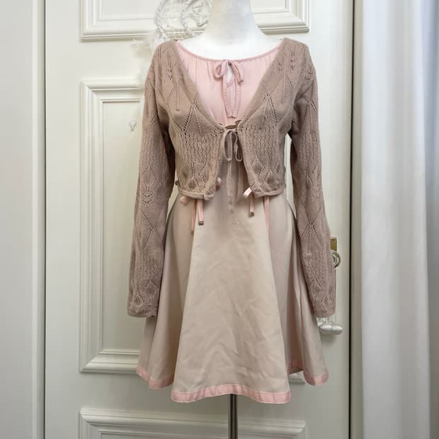 coral&beige autumn lovely lace-up set