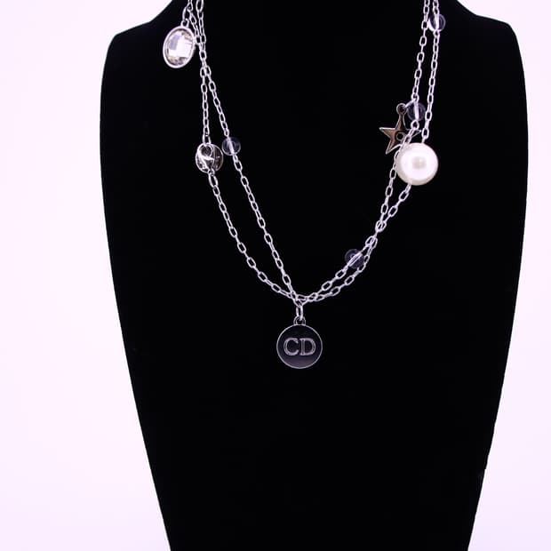 디올 CD 로고 진주 멀티참 롱체인 목걸이