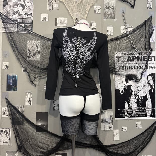 PUNK cubic skull Lace-up back longsleeve