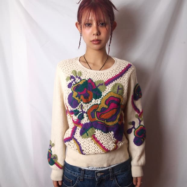 빈티지 자수 니트