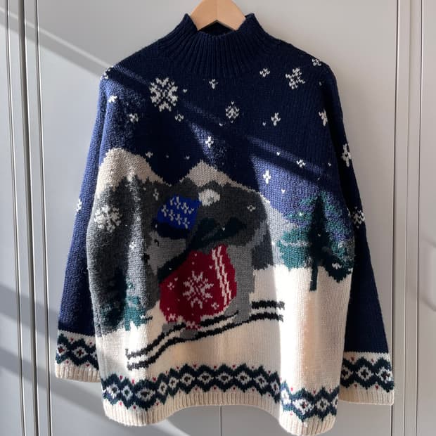 (Rare) 90' 폴로 랄프로렌 눈꽃 썰매 강아지 울니트 