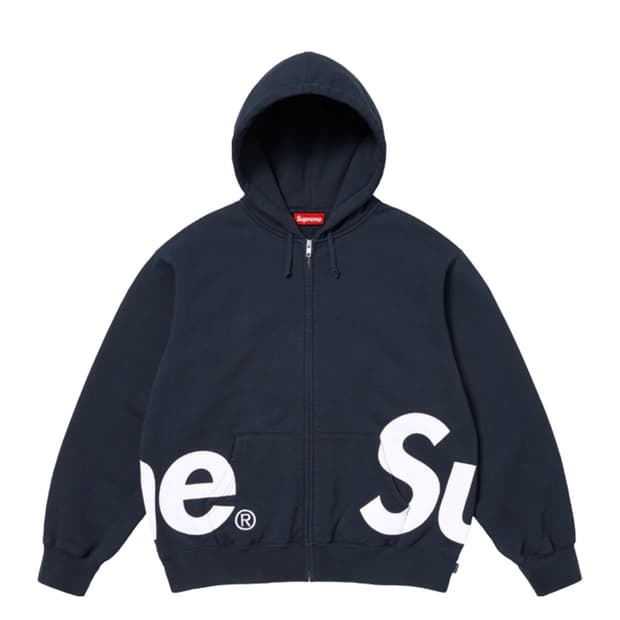 슈프림 빅 로고 집업 후드 스웨트셔츠 네이비 L