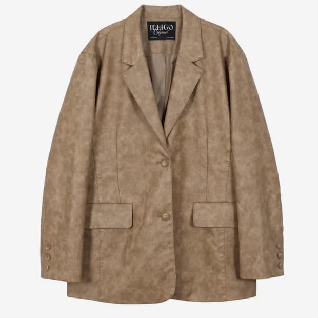 일리고 오버 핏 빈티지 레더 자켓 베이지