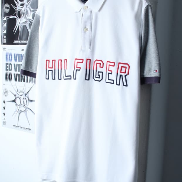 (L-XL) 타미힐피거 반팔 카라 티셔츠 부분에이징 빅로고-H30270