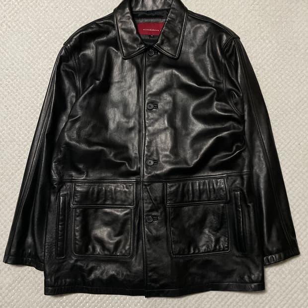 웨스턴 무드 양가죽 램스킨 4버튼 레더 카 코트