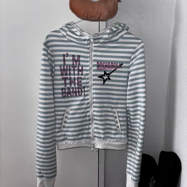 Mint stripe hooded Zip-up