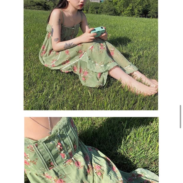 애니원모어 플라워 롱 린넨 원피스