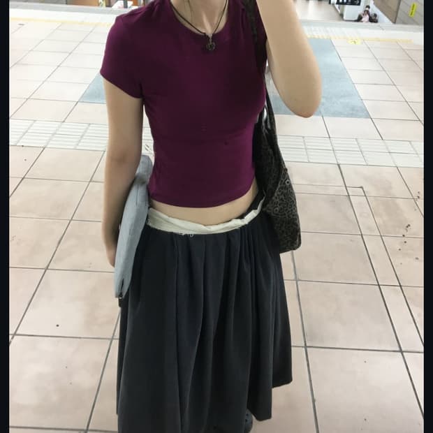 CUT OFF GATHERING PLEATS MAXI SKIRT_M