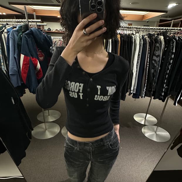 M)재패니즈 빈티지 리프 버튼 프린팅 롱슬리브