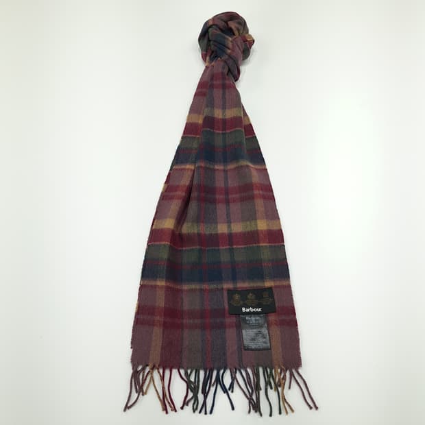 MX238 바버 버건디와인 타탄체크 램스울 캐시미어 목도리 머플러