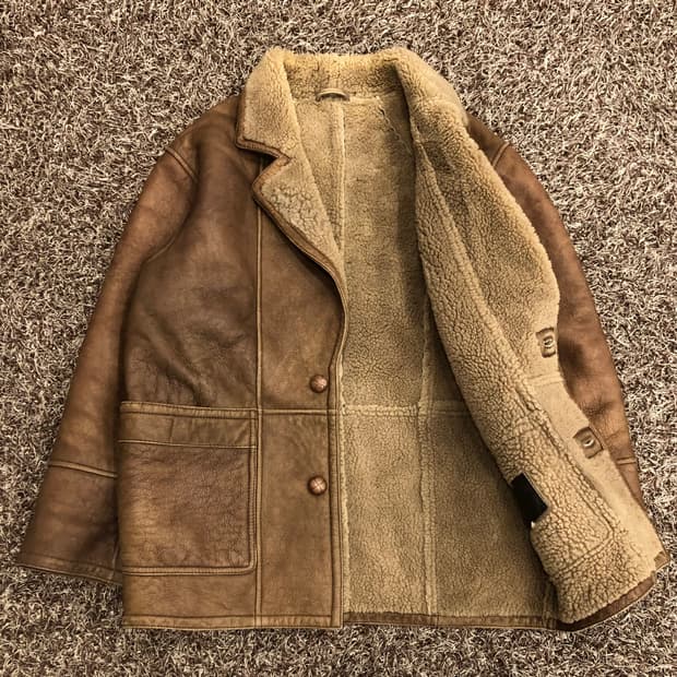 Terralam 빈티지 양가죽 양털 브라운 레더 가죽 무스탕 자켓