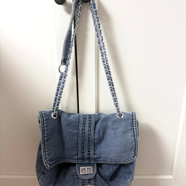 데님 체인 숄더백