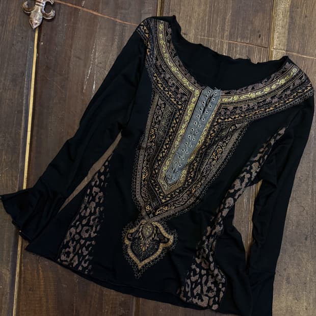 Glitter Embroidered Lace-Up Top 0028
