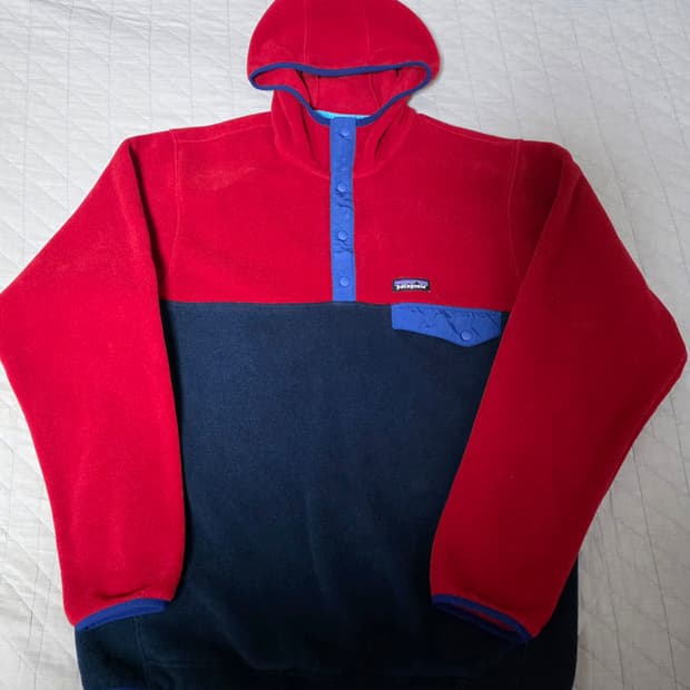 [L] 빈티지 파타고니아 신칠라 스냅 후드 풀오버 레드/네이비 매티보이
