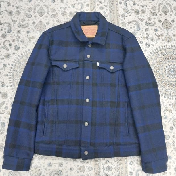 리바이스 울 블랜드 블루 체크 트러커 자켓 M