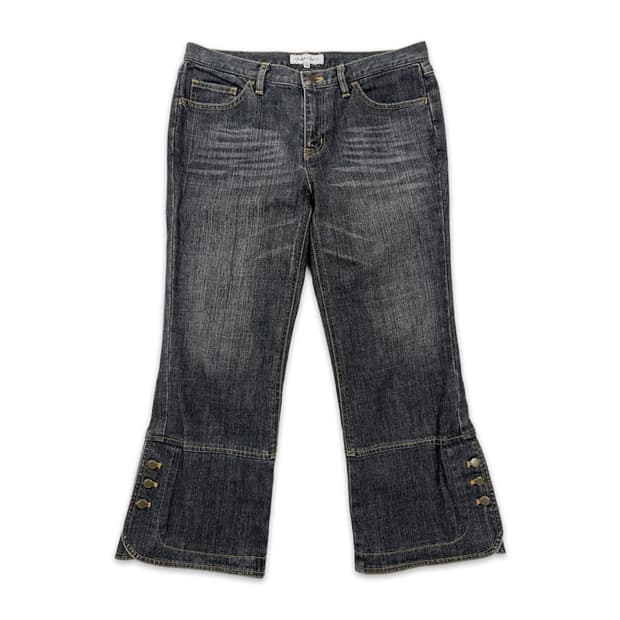 빈티지 블랙 워싱 데남 8부 부츠컷 팬츠