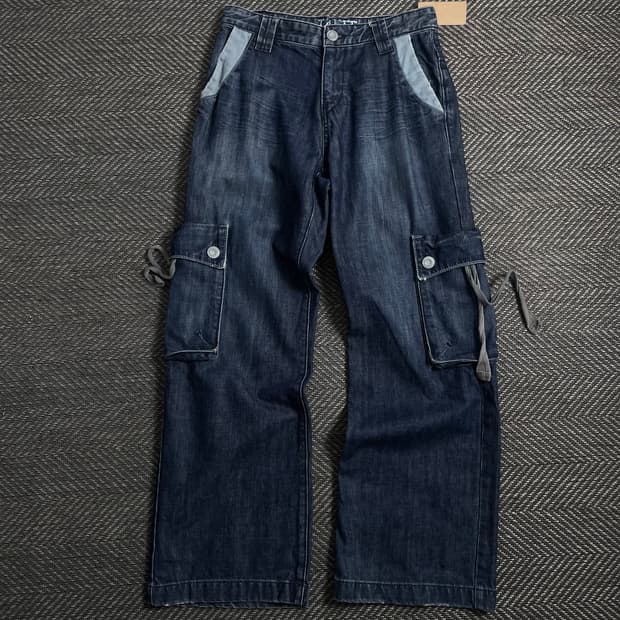 빈티지 y2k 데님 퍼티그 카고 팬츠o 4432